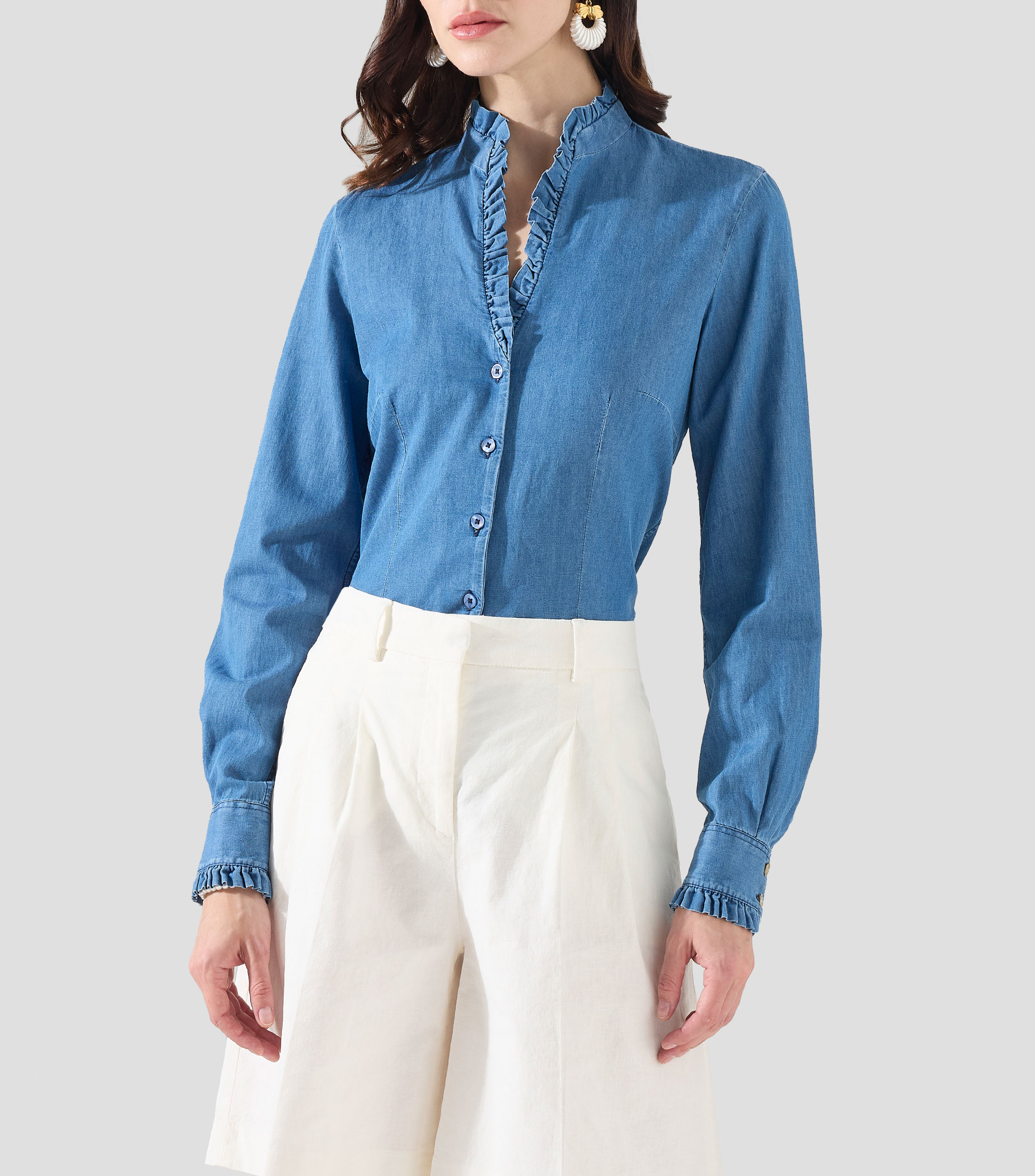 Camisa lisa manga larga Mujer